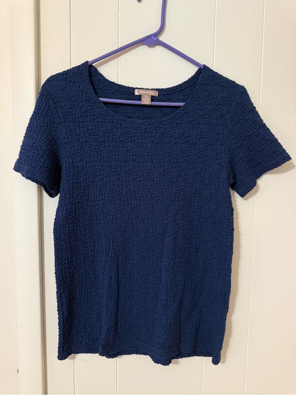 White Stag Navy Textured Short Sleeve Top